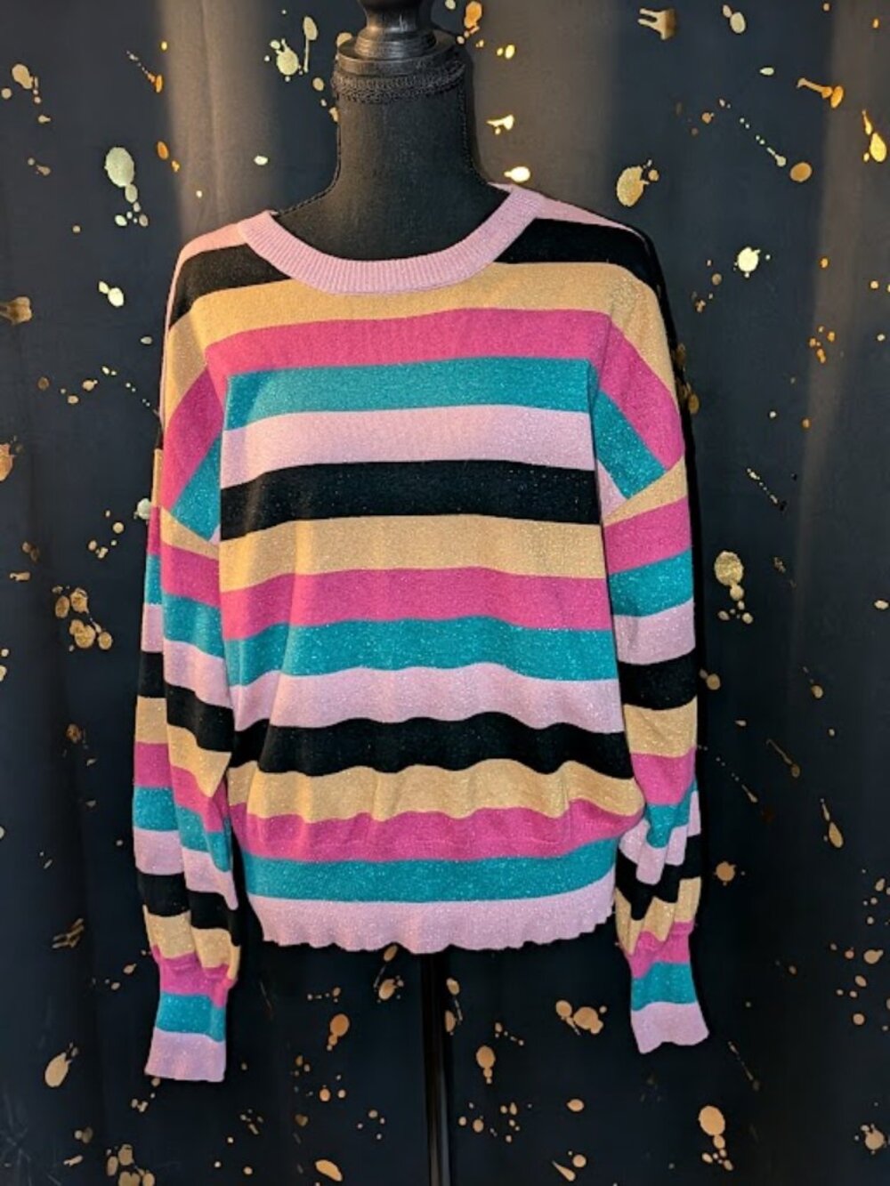 "Nine West" Sparkle Stripe Sweater Size XL